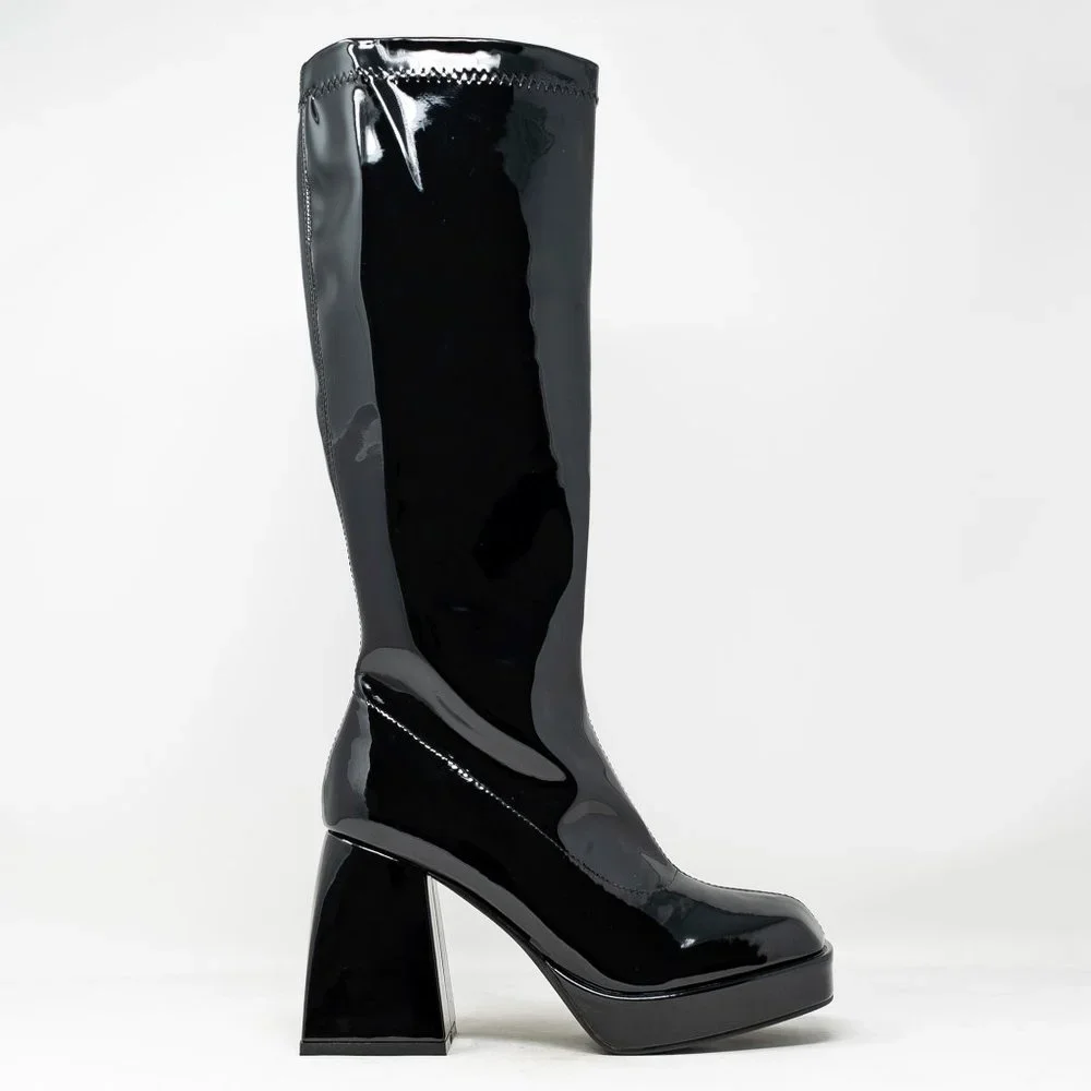 Chase & Chloe Women's Low Platform Mid Calf Boots with High Chunky Block Heel - Picture 2 of 4